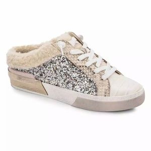 Dolce Vita Zeta Plush Slip-on Sneakers in Silver Multi Glitter US 7.5